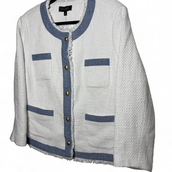 Talbots Tweed Blazer Jacket Sz 16 White Blue Trim Gold Button NWT - Picture 2 of 7